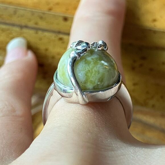 Natural Connemara Marble Sterling Silver Claddagh Ring Size 6 - Picture 2 of 9